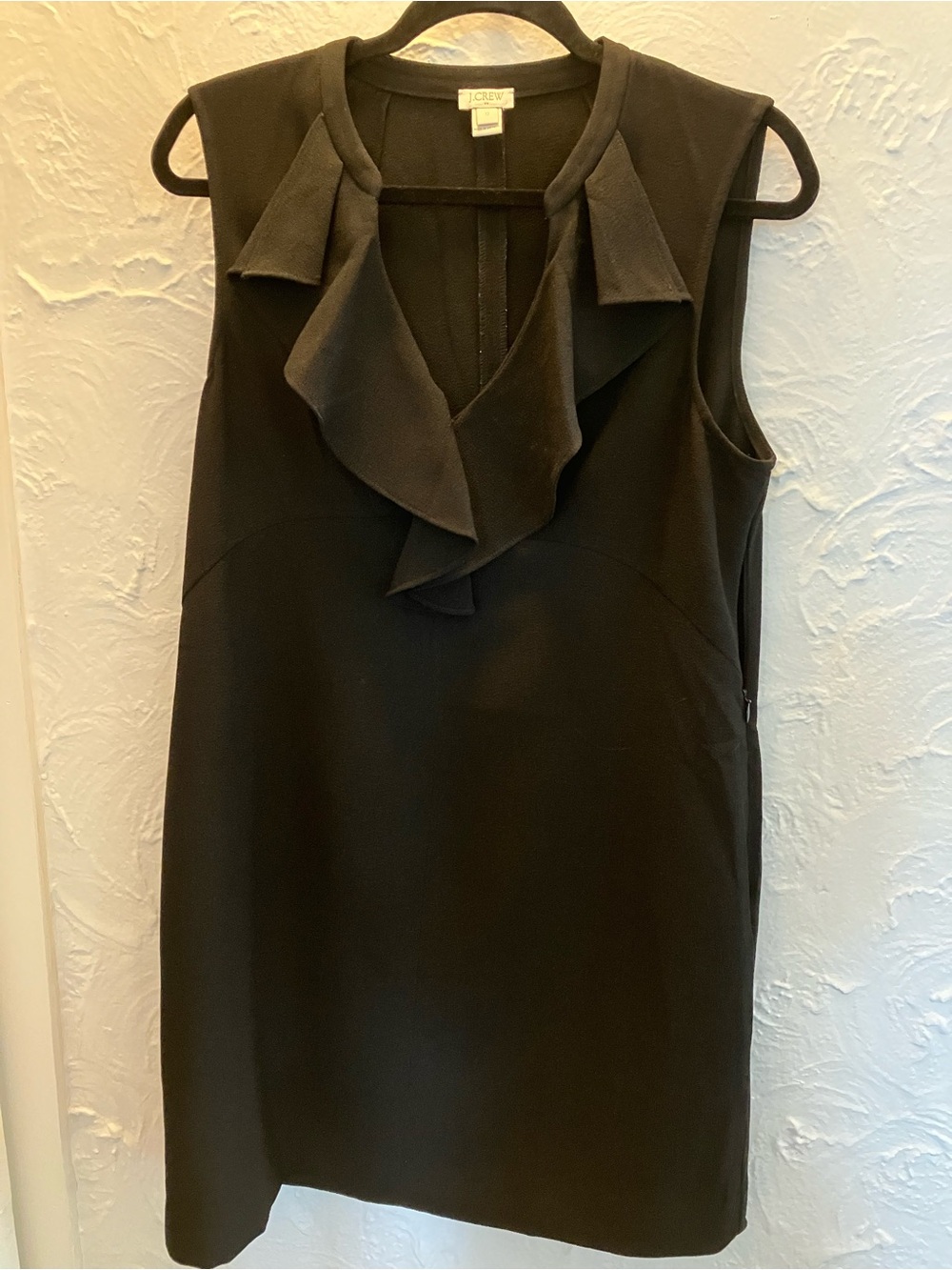 J. Crew Black Sleeveless Ruffle V-Neck Mini Dress